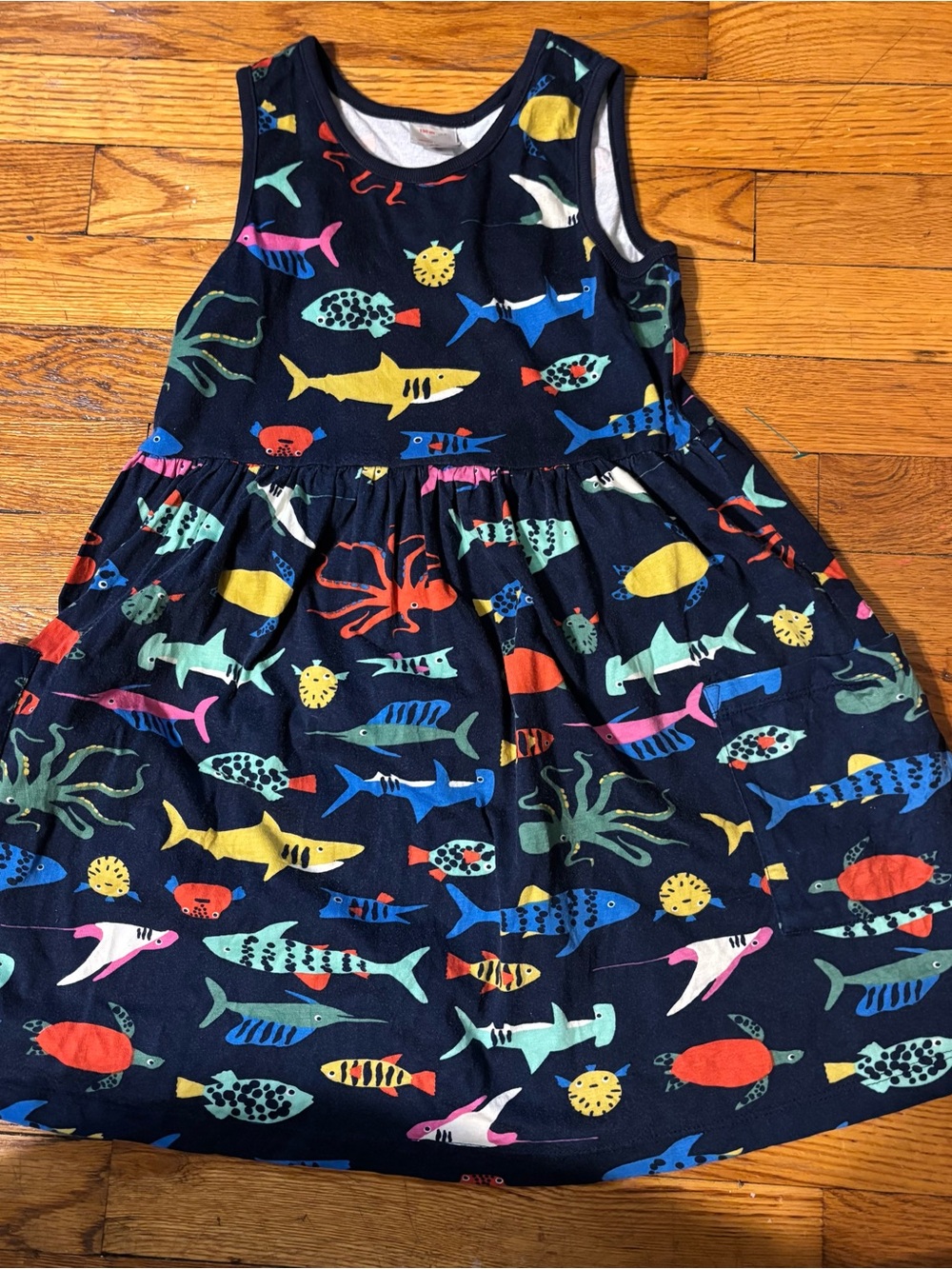 Hanna Andersson Girls 8 Ocean Shark Sea Life Sleeveless Dress Navy